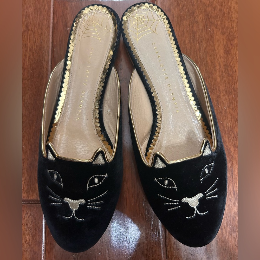 Charlotte Olympia velvet loafer slide